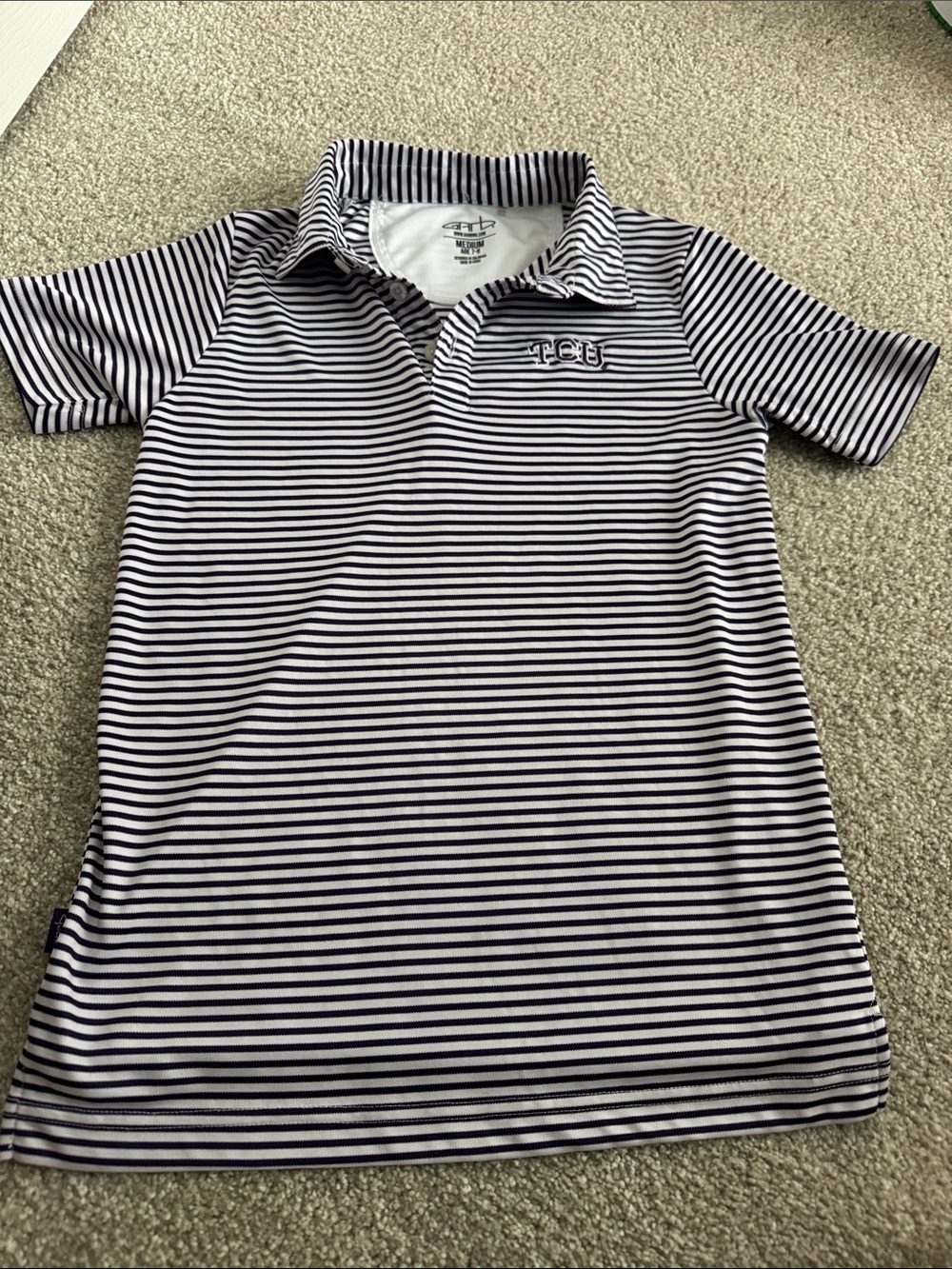 TCU Kids purple and White Striped Polo Shirt